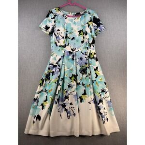 Karl Lagerfeld Paris Dress Women Size 8 Blue Floral Fit Flare Textured Midi